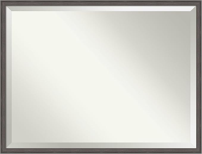 Amanti Art Silver Bathroom Mirror for Over Sink, 32x42 Florence Pewter Rectangle Vanity Mirror, X-Large Casual Frame, Hangs Horizonally and Vertically, Bathroom Wall Decor, Beveled Edge from WI, USA