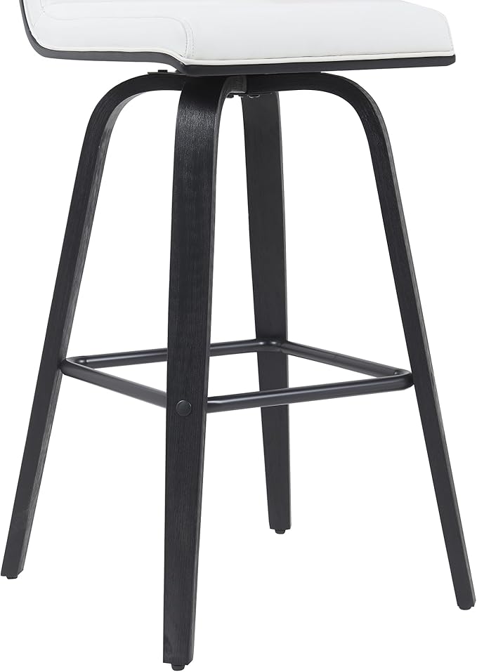 Vienna Modern Swivel Bar Height Stool with Snow White Faux Leather Seat and Black Brushed Wood Frame Set of 2