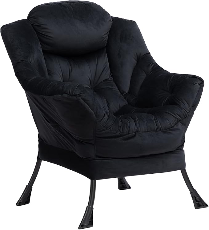 HollyHOME Fabric Large Lazy Chair for Living Room Chair Accent Reading Chair Cozy Lounge Chair with Armrest Leisure Sofa Chair for Bedroom, Dorm, Black