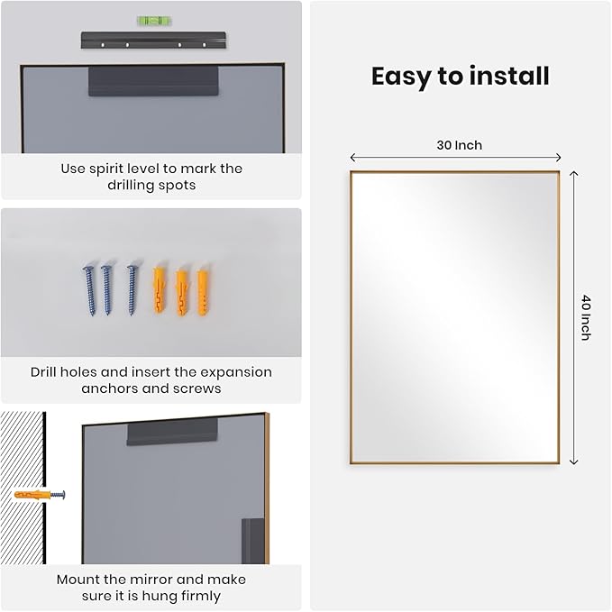 Melodieux Wall Vanity Bathroom Mirror for Over Sink, 30"x40" Rounded Rectangle Metal Deep Frame Wall Mounted Mirror Wall Decor for Living Room Hallway, Gold