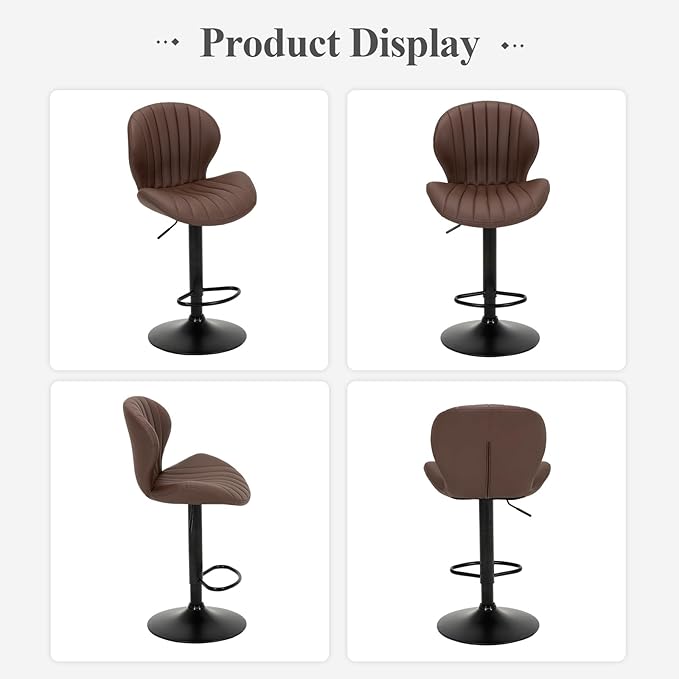 COLAMY Bar Stools Set of 2, Modern Swivel Bar Chairs, Adjustable Faux Leather Upholstered Barstools Counter Height with High Backrest for Bar, Kitchen Island, Dining Room, Brown