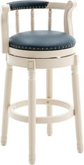 CozyRain Bar Stools Modern Swivel Barstools, Kitchen Counter Genuine Leather Upholstered Bar Stool Island Barstool with Footrest for Home Kitchen Dining Room (Blue, Seat Height 29.5 in)