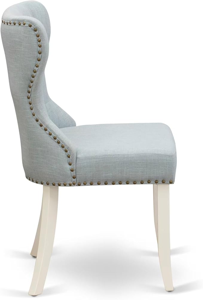 East West Furniture V027SI215-9 9 Piece Kitchen Table Set Includes a Rectangle Dining Table with V-Legs and 8 Baby Blue Linen Fabric Parson Dining Room Chairs, 40x72 Inch, Multi-Color