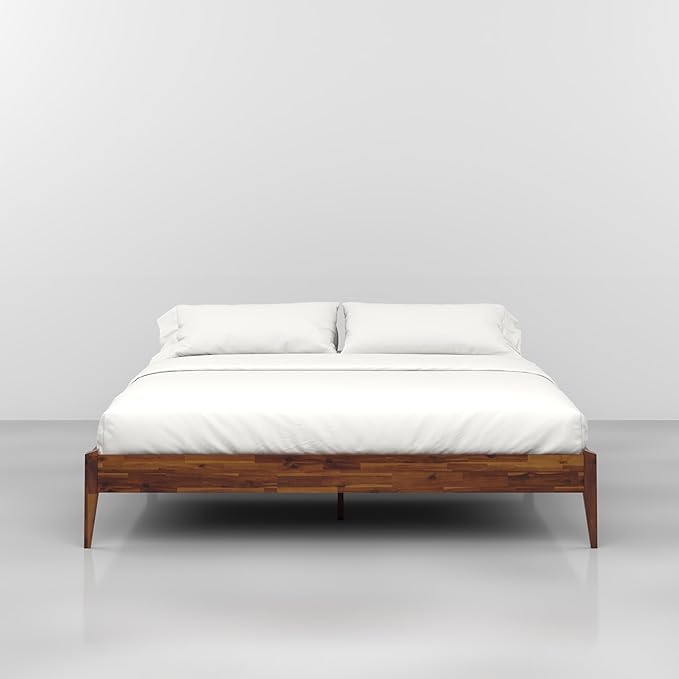 Bme Dinkee King Bed Frame Wood 15 Inch - Solid Wood Platform Bed Frame - Japanese Joinery Bed - Modern & Minimalist Style - Wood Slat Support - Easy Assembly - No Box Spring Needed - Chocolate