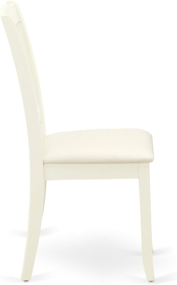 East West Furniture SUDA5-LWH-C 5 Piece Kitchen Table Set for 4 Includes a Round Dining Room Table with Dropleaf & Shelves and 4 Linen Fabric Upholstered Chairs, 42x42 Inch, Linen White