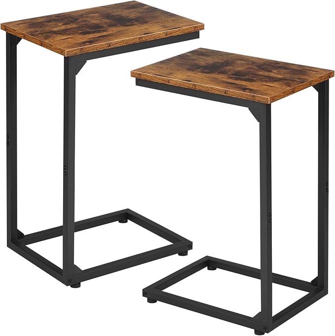 AMHANCIBLE C Shaped End Tables, TV Trays Set of 2 for Living Room, Slide Under Couch Table for Sofa, Bedroom, Small Space, Rustic Brown HET02CBR