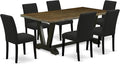 East West Furniture V677AB624-7 7 Piece Dinette Set Consist of a Rectangle Dining Room Table with V-Legs and 6 Black Color Linen Fabric Upholstered Chairs, 40x72 Inch, Multi-Color