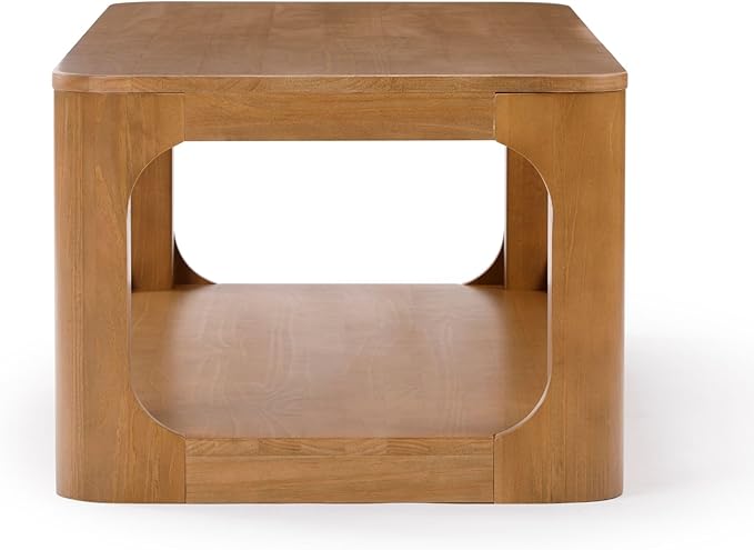 Plank+Beam Forma Coffee Table, 54 Inch Modern Coffee Table with Shelf, Contemporary Center Table with Storage Space, Rectangle Tea Table with Storage, Pecan