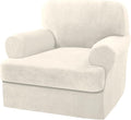 H.VERSAILTEX Sofa Cover 2 Piece T Cushion Armchair Slipcovers Thick Velvet Couch Cover Furniture Protector Stretch T Cushion Sofa Covers for 1 Cushion Couch with 1 Individual T Cushion Covers, Ivory