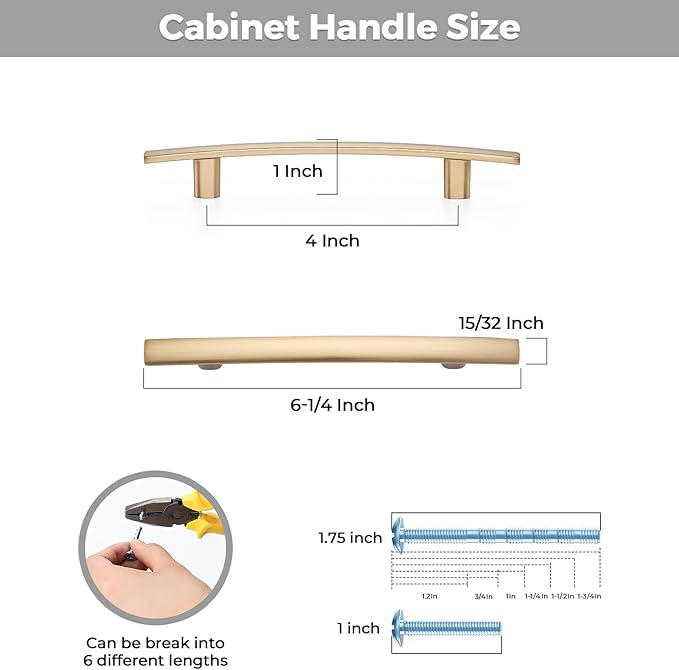 25 Pack Cabinet Handles 4" Hole Center - Curved Cabinet Pulls Champagne Bronze Drawer Pulls for Kitchen Cupboard Solid Handles for Dresser Drawer Arch Closet Hardware