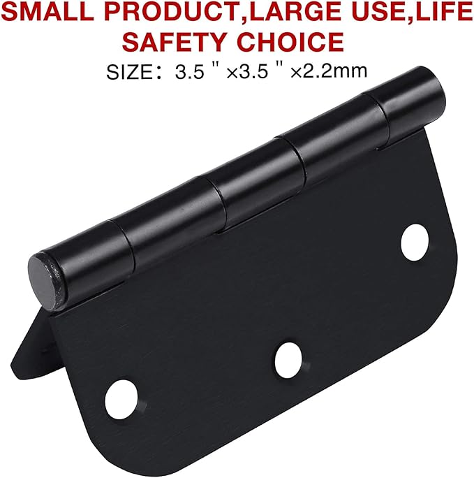 Interior Matte Black Hardware Door Hinges 3.5 Inch 30 Pack 3 1/2" Rounded 5/8" Radius Left Right Hinge for Penthouse Studio Dorm Hut Apartment Home Metal Decor Bisagras para Puertas De Madera 3 ½"
