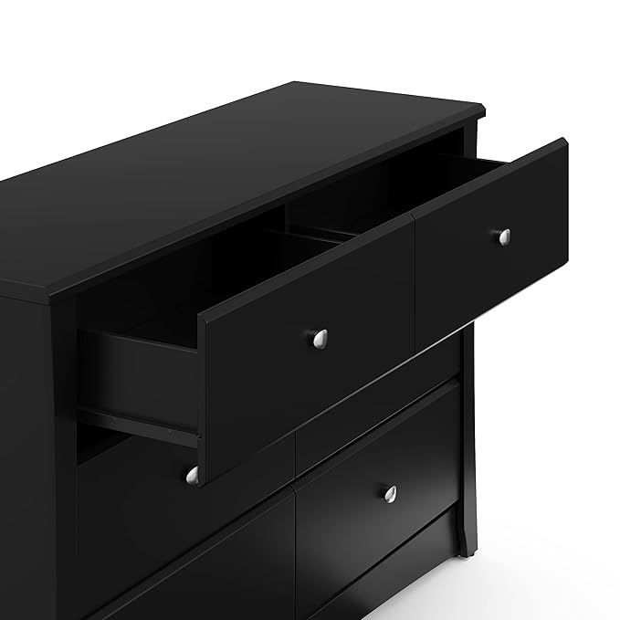 Storkcraft Crescent 6 Drawer Bedroom Dresser (Black) – GREENGUARD Gold Certified, Nursery Dresser for Kids Bedroom