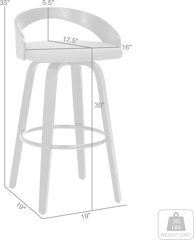Armen Living Sonia 30" Bar Height Swivel Cream Faux Leather and Walnut Wood Bar Stool - Set of 2