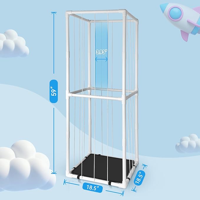 Stuffed Animal Zoo Storage - Tall PVC Material Toy Organizer with Elastic Cords & Shelf, Space-Saving Plushie Playhouse for Nursery, Playroom, Kids Bedroom - Easy Assembly