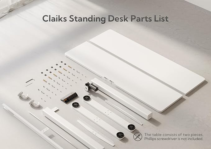Claiks Electric Standing Desk, Adjustable Height Stand up Desk, 48x24 Inches Sit Stand Home Office Desk with Splice Board, White Frame/White Top
