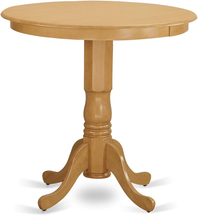 East West Furniture JACF5-OAK-W 5 Piece Counter Height Dining Set Includes a Round Dining Table with Pedestal and 4 Kitchen Chairs, 36x36 Inch, Oak