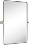 TEHOME 27 x 35'' Farmhouse Brush Nickel Metal Framed Pivot Rectangle Bathroom Mirror Tilting Beveled Vanity Mirrors for Wall