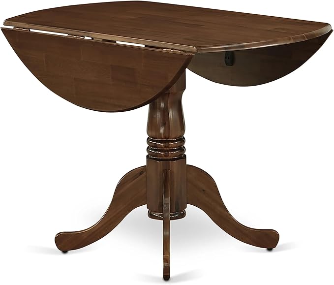 East West Furniture DLMZ5-AWA-32 5 Piece Dining Room Furniture Set Includes a Round Kitchen Table with Dropleaf and 4 Parson Chairs, 42x42 Inch, Antique Walnut