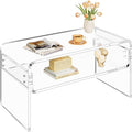 2-Tier Acrylic Coffee Table, Side End Table with Storage Shelf, Modern Center Table for Living Room, Office, Bedroom, Home Small Space, Easy Assembly (Clear)