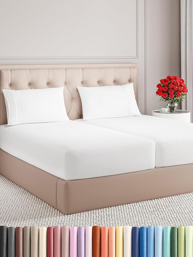 Split King Size 5 Piece Sheet Set - Comfy Breathable & Cooling Bed Sheets Set - Hotel Luxury Bedding for Women, Men, Kids, Teens, Boys & Girls - Deep Pockets, Soft and Wrinkle Free - Oeko-Tex - White