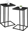 C Shaped Side Table Set of 2, Skinny Sofa Table for Sofa and Bed, Couch Tables That Slide Under, Small End Tables for Living Room, Bedroom or Small Spaces, Black