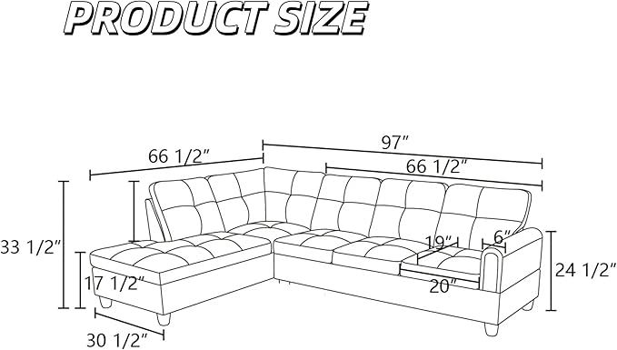 L Shaped Couch Sectional Couches with Chaise, 3 Pieces Modular Convertible Sofa for Living Room Furniture Sets and Small Apartment, Chocolate