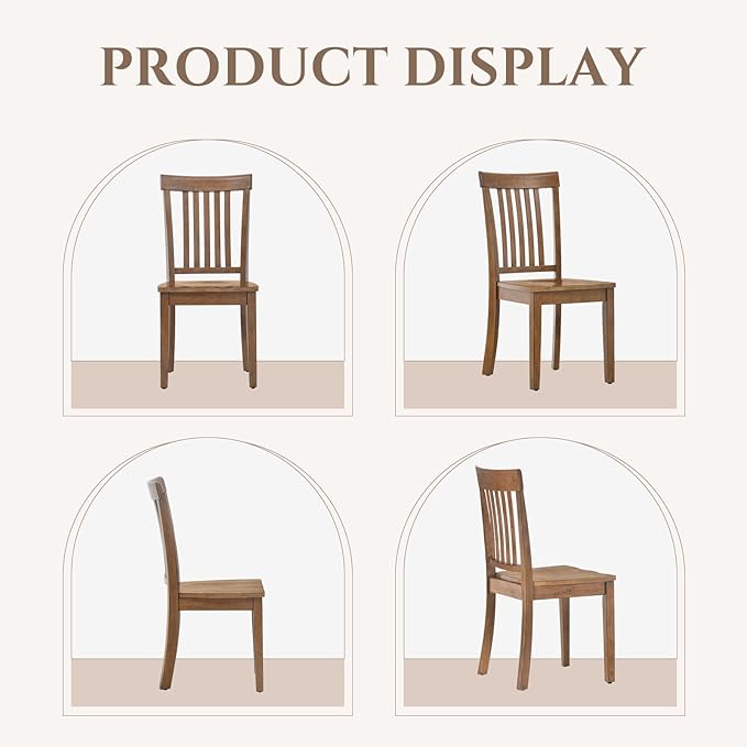 COLAMY Farmhouse Dining Chairs Set of 2, Light Brown Wooden Dining Room Chairs, Windsor Spindle High Back Side Chairs, Armless Rubberwood Kitchen Table Chairs