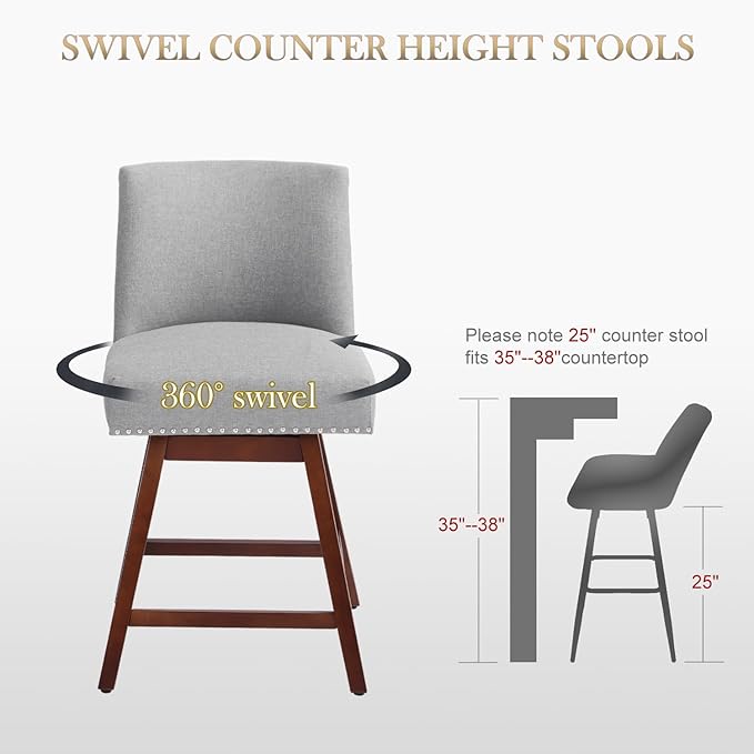 Counter Height Barstools Set of 6,360° Swivel Bar Stools with Back,26 inch Modern Counter barstools,Upholstered Bar Tall Stools for Kitchen Counter,Kitchen Island,Bar, Home (Light Gray, SET OF 6)