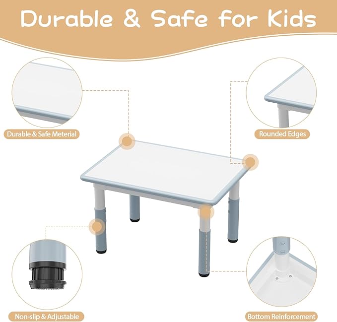 GarveeHome Kids Table and 4 Chairs Set, Height Adjustable Toddler Table and Chair Set, Graffiti Desktop, Children Study Table for Home Daycare Preschool for Ages 2-8