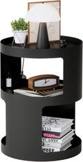 XIV Side Table, Round End Table, Modern Nightstand, Metal Accent Table, Small Bed Side Table for Living Room Bedroom, Bedside Table, Night Stand, No Assembly Required (Black, Round)
