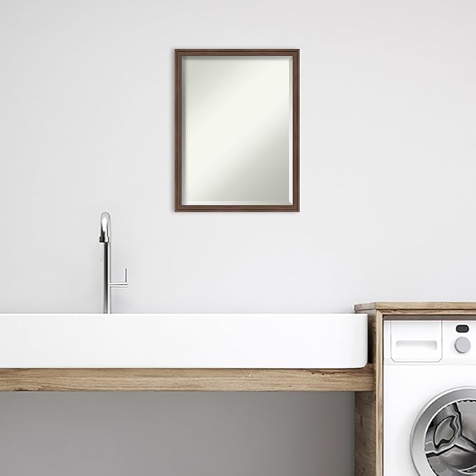 Amanti Art Brown Bathroom Mirror for Over Sink, 26x20 Florence Medium Brown Rectangle Vanity Mirror, Medium Casual Frame, Hangs Horizonally and Vertically, Bathroom Wall Decor, Beveled Edge