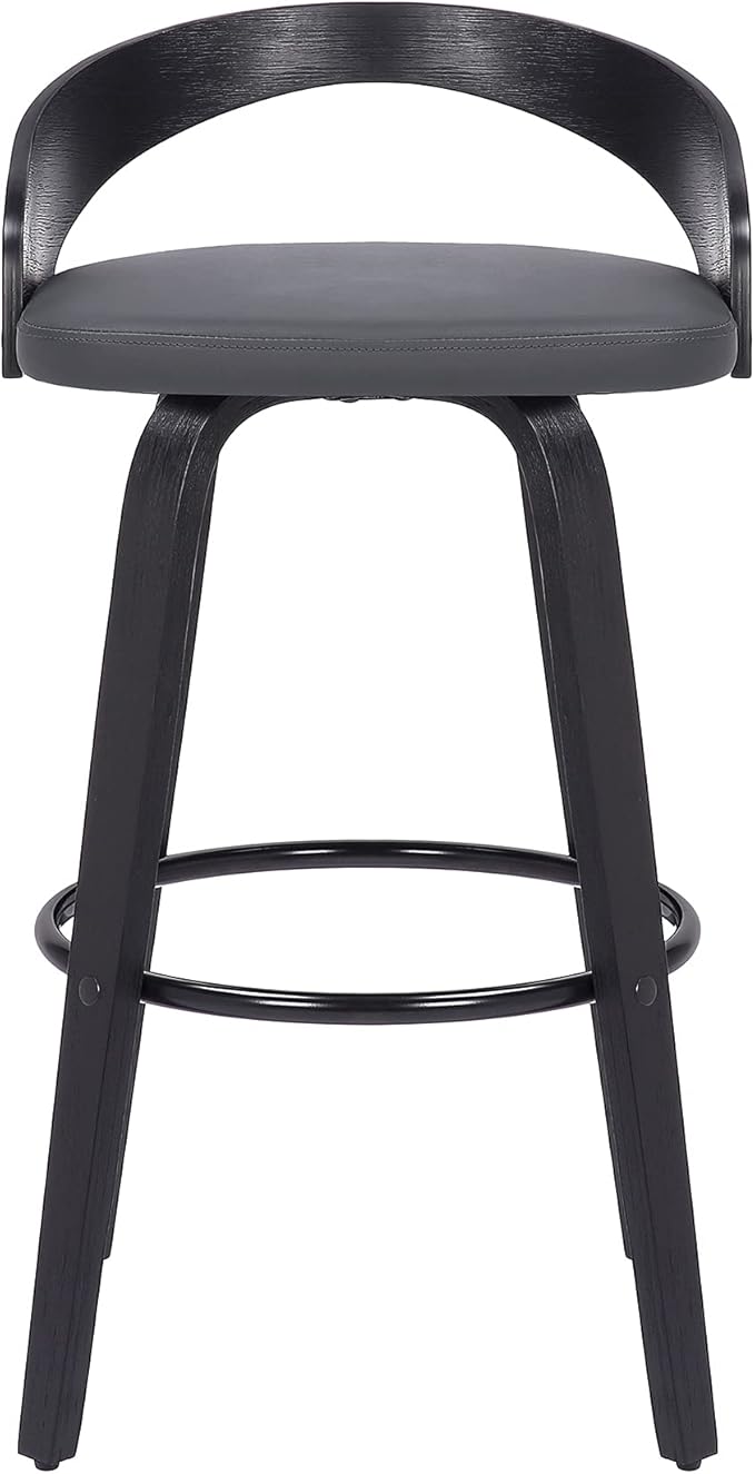 Armen Living Sonia 26" Counter Height Swivel Gray Faux Leather and Black Wood Bar Stool - Set of 2