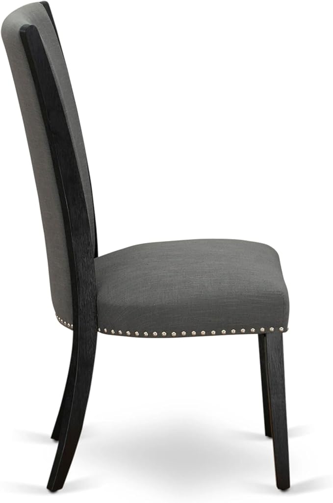 X02VE-206-50 - 5-pc Dining Room Table Set a Rectangular Dining Table and 2 wooden Benches and 2 Dark Gotham Grey Linen Fabric Chairs, 39x120 Inch, Wire Brushed Black