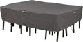 Classic Accessories Ravenna Water-Resistant 88 Inch Rectangular/Oval Patio Table & Chair Set Cover, Medium, Taupe, brown, Outdoor Table Cover