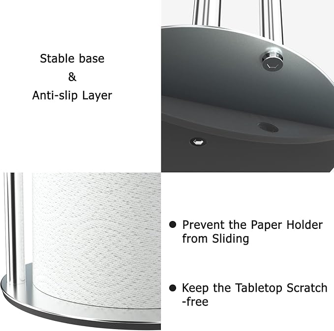 Paper Towel Holder Silver, Premium Stainless Steel Kitchen Roll Dispenser, Countertop Roll Organizer with Weighted Base