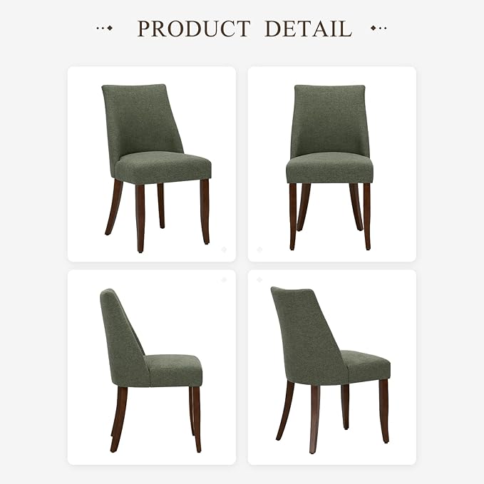 COLAMY Upholstered Dining Chairs Set of 2, Mid Century Modern Kitchen Chairs with Back, Farmhouse Fabric Side Dining Room Chairs with Wood Legs for Dining Room Restaurant, Green
