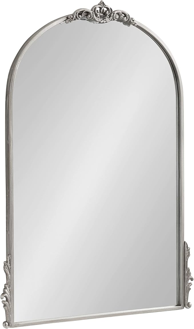 Kate and Laurel Myrcelle Traditional Arched Mirror; 25 x 33; Silver; Decorative Large Arch Mirror with Ornate Garland Detailing Along The Crown and Edges of The Frame
