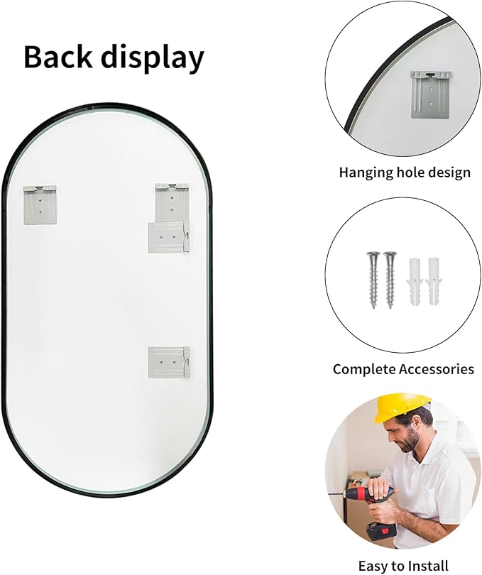 LAIYA 33x20inch Oval Wall Bathroom Mirror with Black Aluminum Frame,Wall Mounted Oval Vanity Mirrors， Explosion-Proof Glass, Waterproof Design, Easy Installation，Horizontally/Vertically