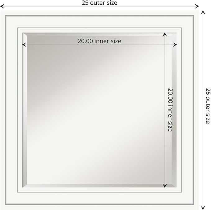 Amanti Art White Bathroom Mirror for Over Sink, 25x25 Craftsman White Square Vanity Mirror, Medium Casual Wood Frame, Hangs Horizonally and Vertically, Bathroom Wall Decor, Beveled Edge from WI, USA