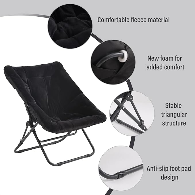 Tiita Comfy Folded Chair, Soft Faux Fur Oversized Folding Accent Chair, Lounge Lazy Chair for Kids Teens Adults, Metal Frame Moon Chair for Bedroom, Living Room, Dorm Rooms