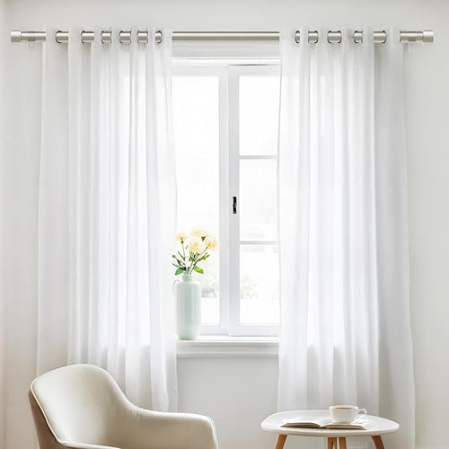 2 Pack Curtain Rods for Windows 28 to 48 Inch(2.3-4ft), 1 Inch Brushed Nickel Curtain Rods Set, Adjustable Heavy Duty Curtain Rod, Modern Drapery Rods for Bedroom Living Room, Size 32"- 60"