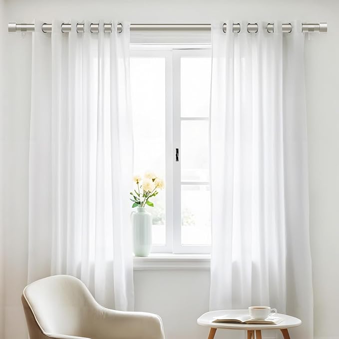 2 Pack Curtain Rods for Windows 66 to 120 Inch(5.5-10ft), 1 Inch Brushed Nickel Curtain Rods Set, Adjustable Extra Long Curtain Rod, Heavy Duty Outdoor Drapery Rods for Patio, Size 32"- 120"