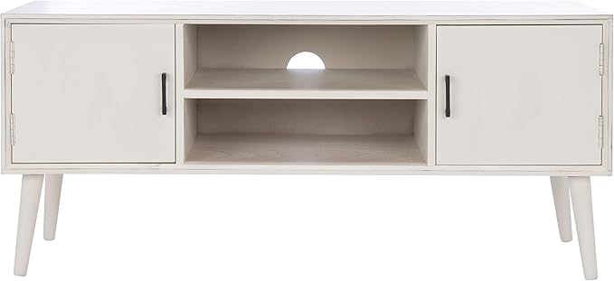 SAFAVIEH Sorrel TV Stand for up to 55" Flatscreen – Distressed White, 2 Doors with Interior Storage, 2 Open Shelves, Entertainment Media Console (MED5701A)
