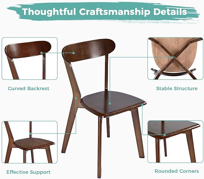 Solid Wood Dining Chairs Set of 6, Wooden Dining Room Chairs for Whole Family Use, Farmhouse Kitchen Chairs Set Suitable for Dining Room, Living Room, Walnut