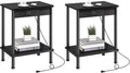 End Table with Charging Station,Small Side Table,2-Tier Nightstand with Storage Shelf,Sofa Bedside Table for Small Spaces in Living Room,Bedroom,Office,Easy Assembly,Black
