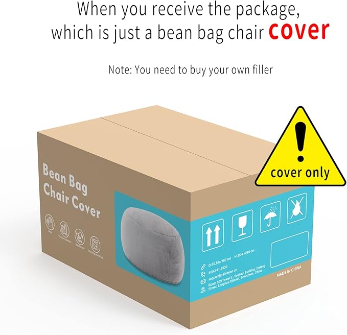 (No Filler) Bean Bag Chair Cover Without Filler,Big Round Soft Fluffy PV Velvet Washable Bean Bag Lazy Sofa Bed Cover for Adults,Living Room Bedroom Furniture Outside,6ft Snow Grey