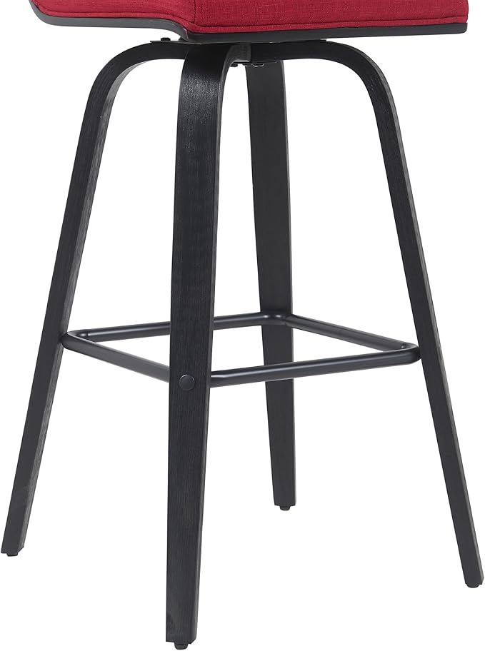 Vienna Modern Swivel Bar Height Stool with Red Upholstered Seat and Brushed Wood Frame Set of 4