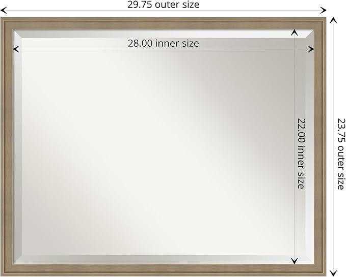 Amanti Art Brown Wall Mirror 24x30 Florence Light Brown Rectangle Bathroom Mirror for Wall Decor Living Room, Large Casual Frame, Hangs Horizonally and Vertically, Bathroom Decor, Beveled Edge from WI