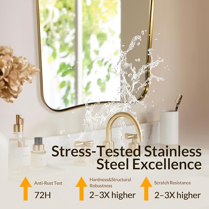 24"x32" Bathroom Vanity Mirror, Gold Butterfly Mirror, Brushed Gold Wavy Mirror with Anti-Rust Stainless Steel Frame Wall Mounted Vertical Only
