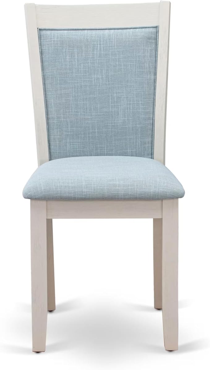 East West Furniture V027MZ015-9 9 Piece Kitchen Table & Chairs Set Includes a Rectangle Dining Room Table with V-Legs and 8 Baby Blue Linen Fabric Parsons Chairs, 40x72 Inch, Multi-Color